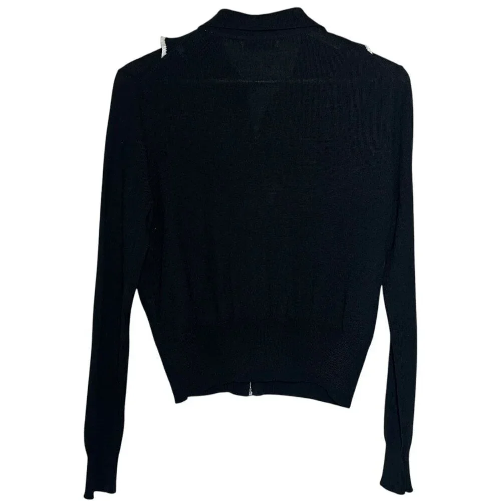 Sandro Paris Tao Ruffled Zip Up Cardigan Womens Size 3 US L Wool Romantic Luxe
